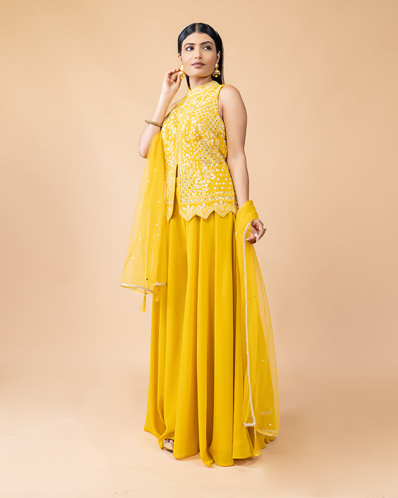 Yellow Palazzo with Plum Top with Dupatta