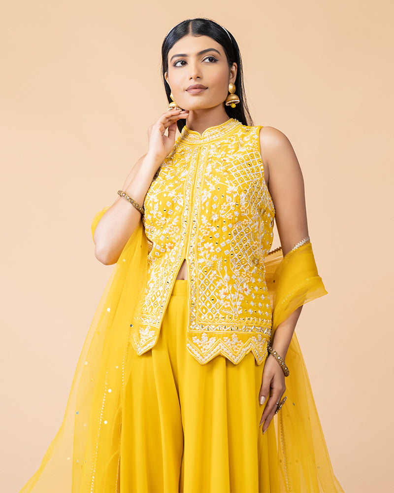 Yellow Palazzo with Plum Top with Dupatta