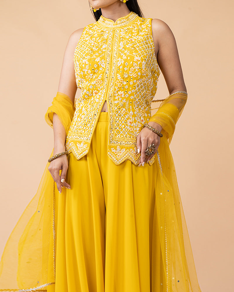 Yellow Palazzo with Plum Top with Dupatta