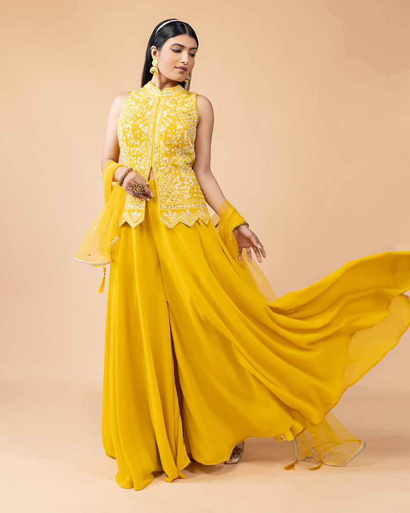 Yellow Palazzo with Plum Top with Dupatta