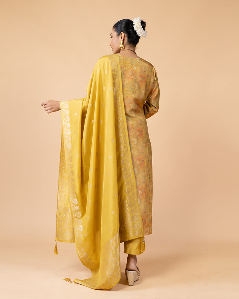 Yellow Salwar Kameez Set With Banarasi Silk Dupatta