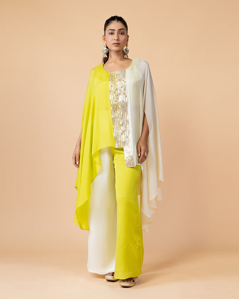 Yellow White Georgette Coordinated Outfit