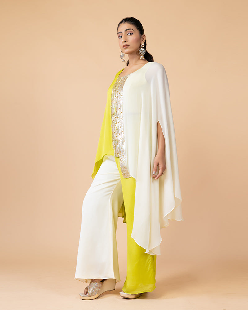 Yellow White Georgette Coordinated Outfit