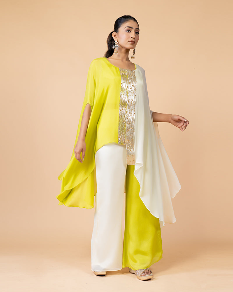 Yellow White Georgette Coordinated Outfit