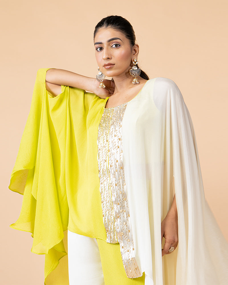 Yellow White Georgette Coordinated Outfit