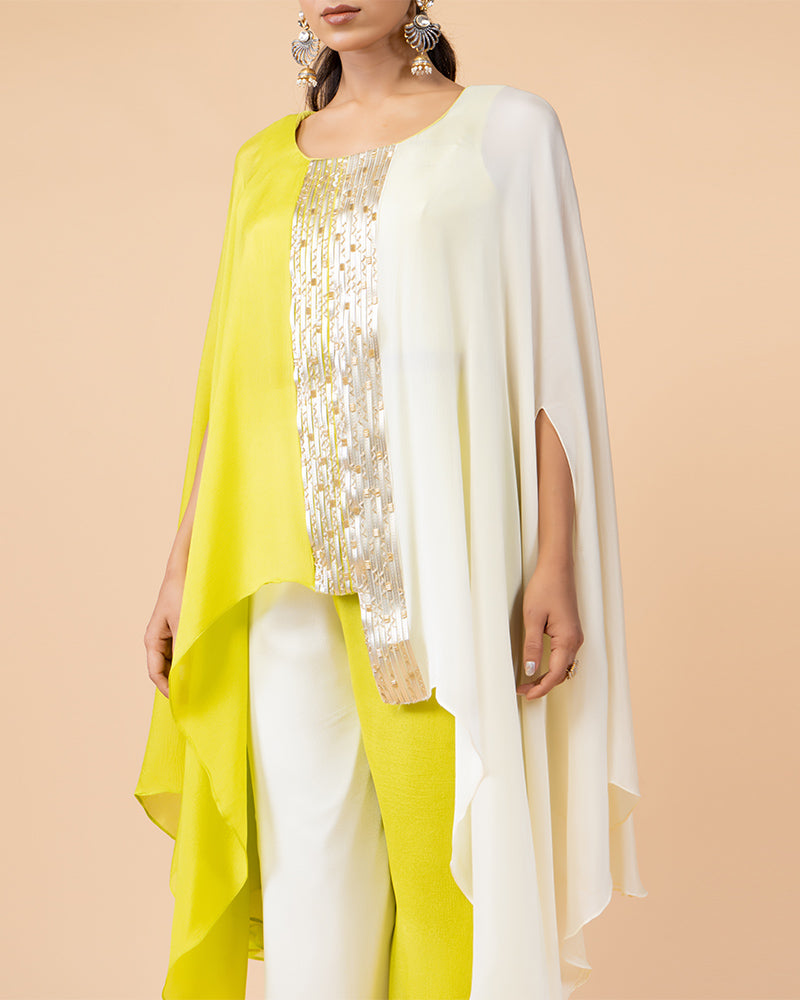 Yellow White Georgette Coordinated Outfit