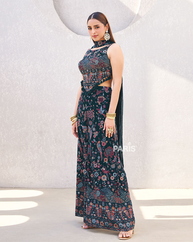 Black Multicolor Indo?Western Printed Co?ord Set